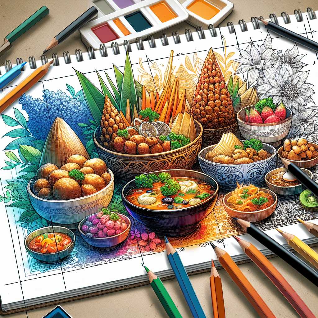 Keindahan Warna dalam Sketsa Makanan Indonesia yang Menggugah Selera
